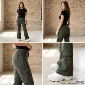 Periscope PS-3983 Vintage Cargo Bootcut & Flare Pants - Military Green - Size 7